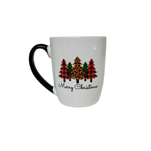 Vintage Christmas Trees Mug Merry Christmas Plaid Red Black Coffee Cup Holiday - Picture 7 of 9
